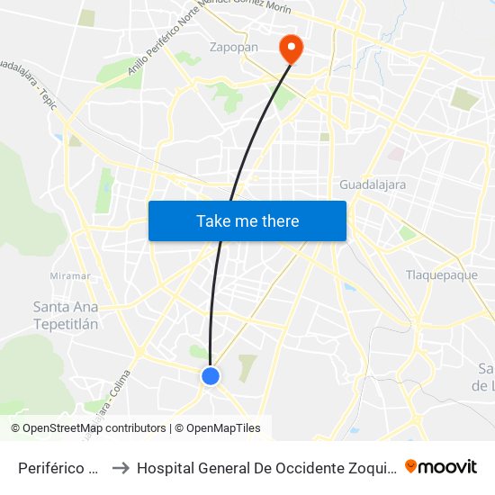 Periférico Sur to Hospital General De Occidente Zoquipan map