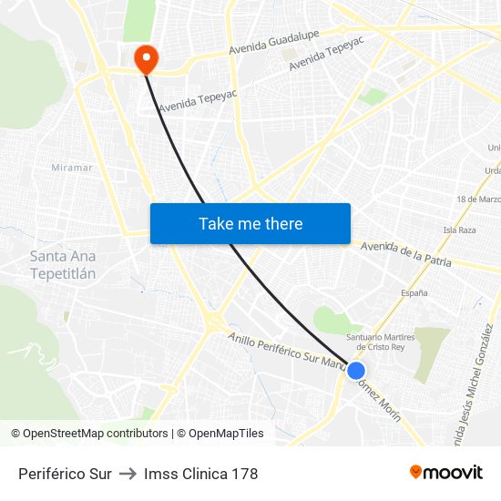 Periférico Sur to Imss Clinica 178 map