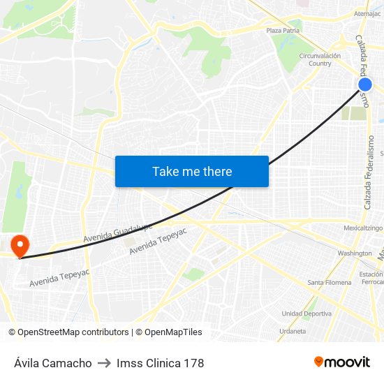 Ávila Camacho to Imss Clinica 178 map