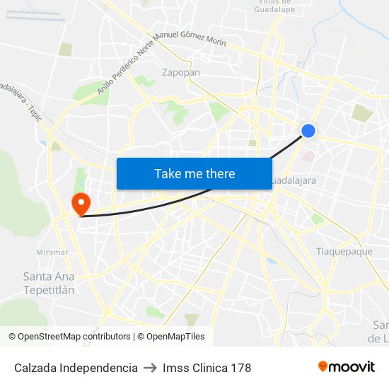 Calzada Independencia to Imss Clinica 178 map