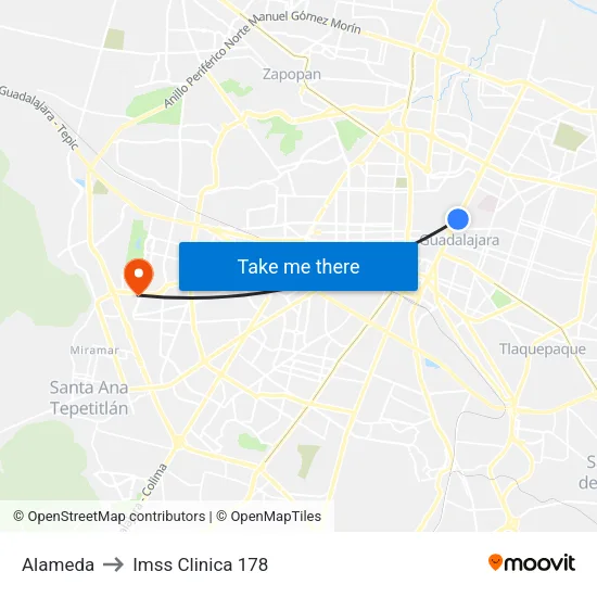 Alameda to Imss Clinica 178 map
