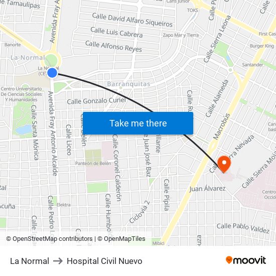 La Normal to Hospital Civil Nuevo map