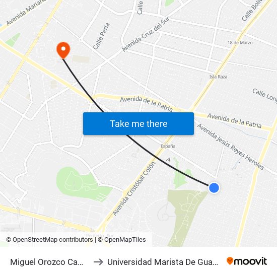 Miguel Orozco Camacho to Universidad Marista De Guadalajara map
