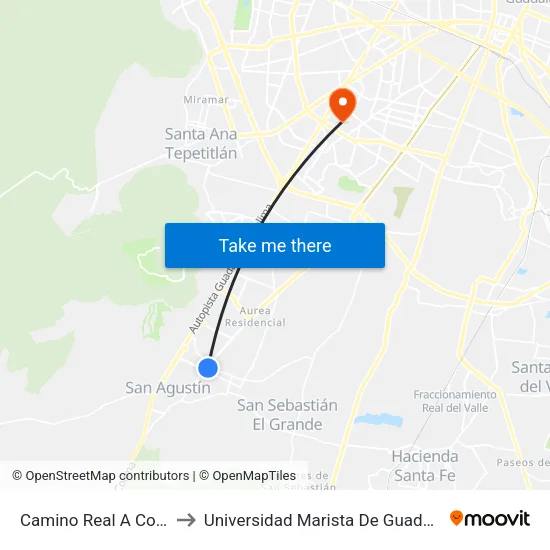 Camino Real A Colima to Universidad Marista De Guadalajara map