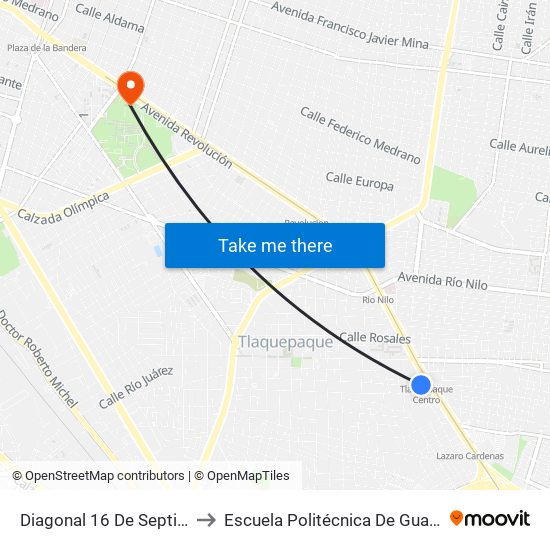 Diagonal 16 De Septiembre to Escuela Politécnica De Guadalajara map