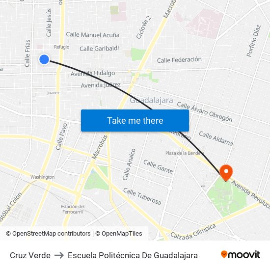 Cruz Verde to Escuela Politécnica De Guadalajara map