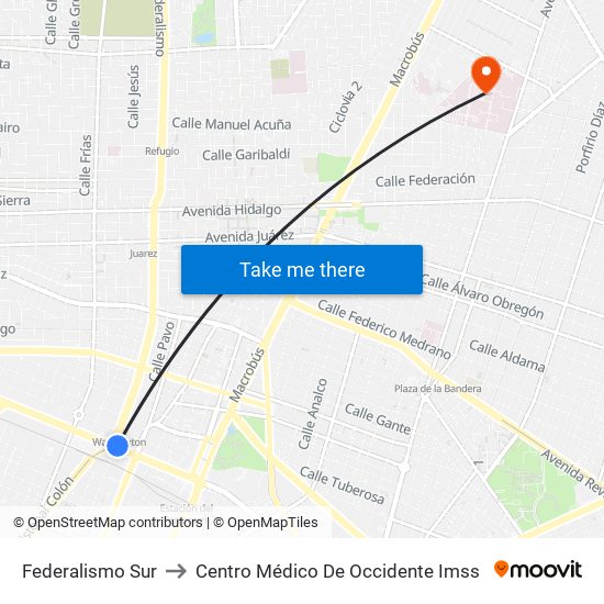 Federalismo Sur to Centro Médico De Occidente Imss map