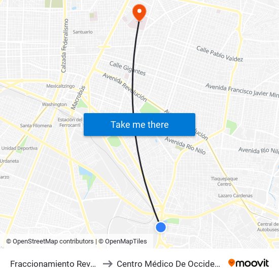 Fraccionamiento Revolución to Centro Médico De Occidente Imss map