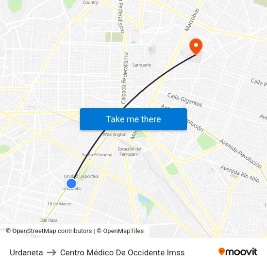 Urdaneta to Centro Médico De Occidente Imss map