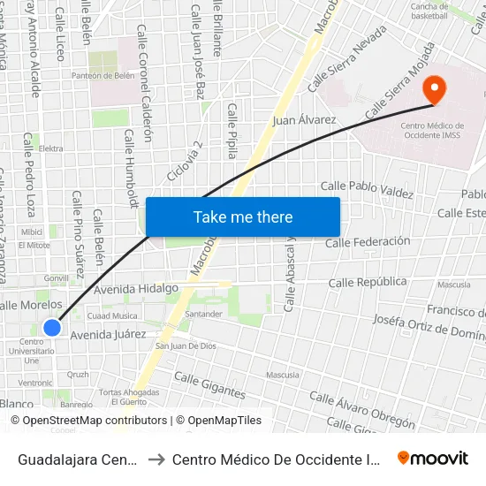 Guadalajara Centro to Centro Médico De Occidente Imss map