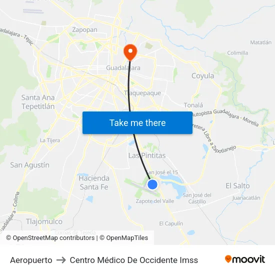 Aeropuerto to Centro Médico De Occidente Imss map