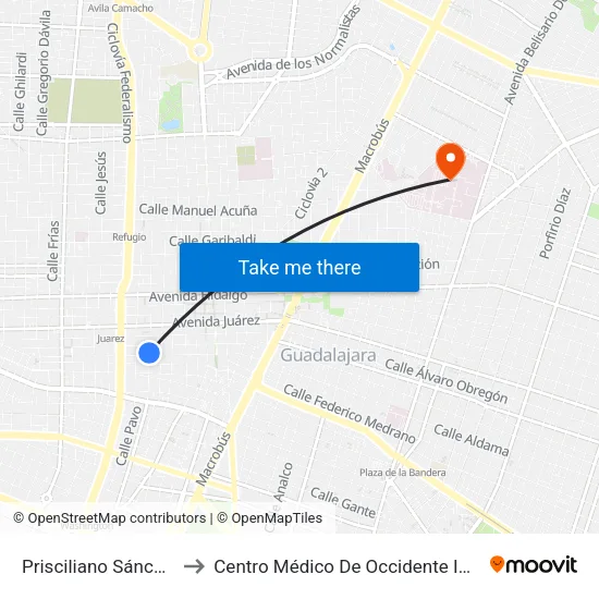 Prisciliano Sánchez to Centro Médico De Occidente Imss map