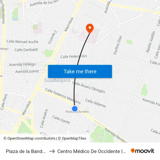 Plaza de la Bandera to Centro Médico De Occidente Imss map