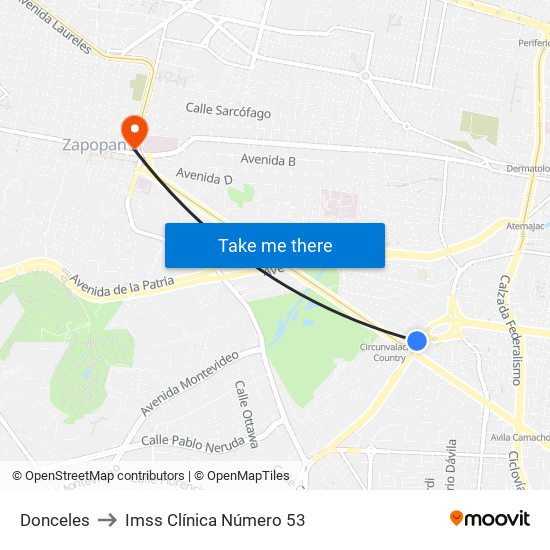 Donceles to Imss Clínica Número 53 map