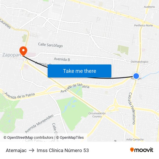 Atemajac to Imss Clínica Número 53 map