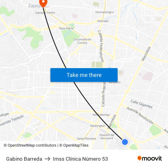 Gabino Barreda to Imss Clínica Número 53 map