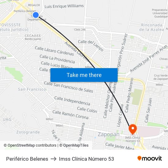 Periférico Belenes to Imss Clínica Número 53 map