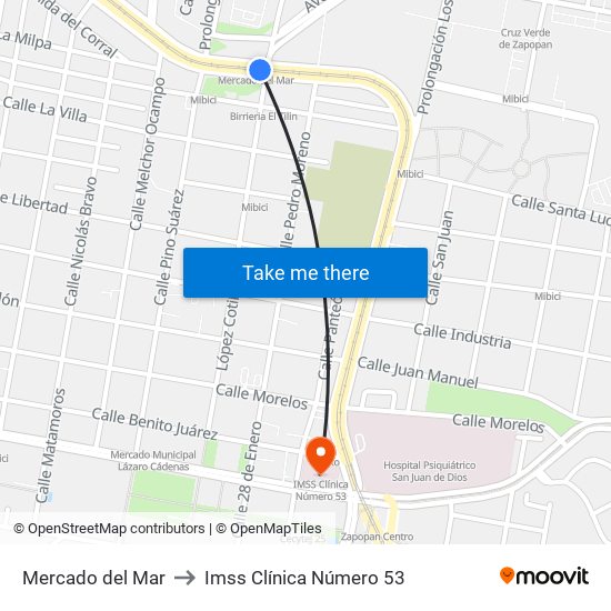 Mercado del Mar to Imss Clínica Número 53 map