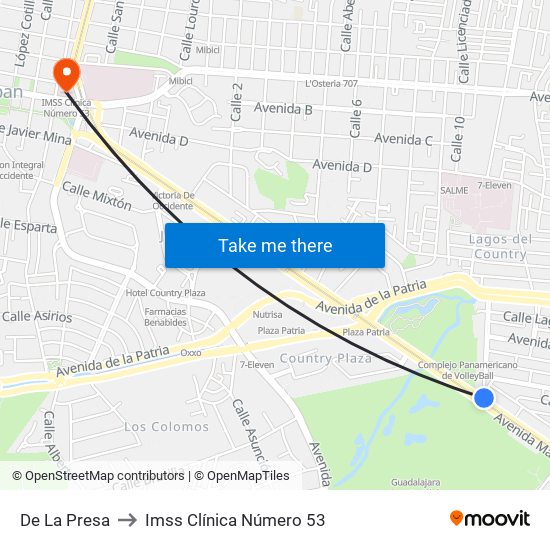 De La Presa to Imss Clínica Número 53 map