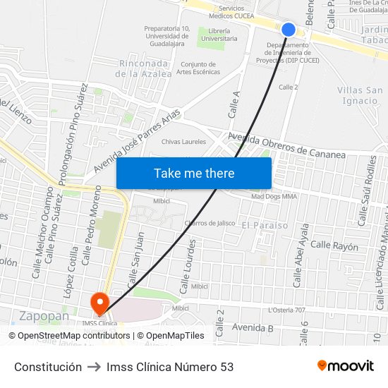 Constitución to Imss Clínica Número 53 map