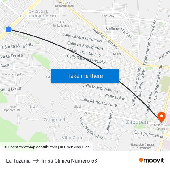 La Tuzanía to Imss Clínica Número 53 map