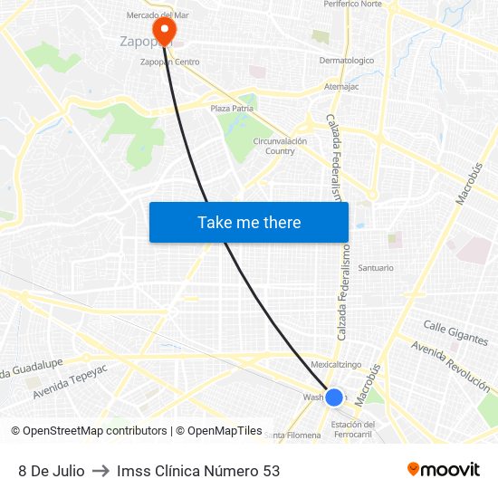 8 De Julio to Imss Clínica Número 53 map