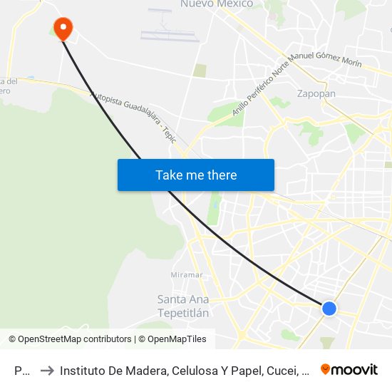 Patria to Instituto De Madera, Celulosa Y Papel, Cucei, Universidad De Guadalajara map