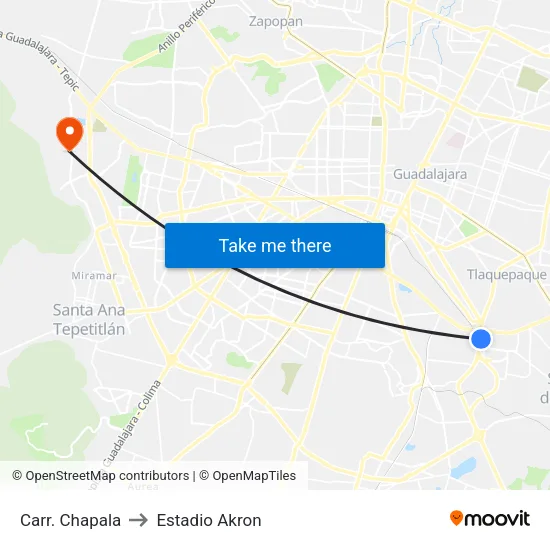Carr. Chapala to Estadio Akron map