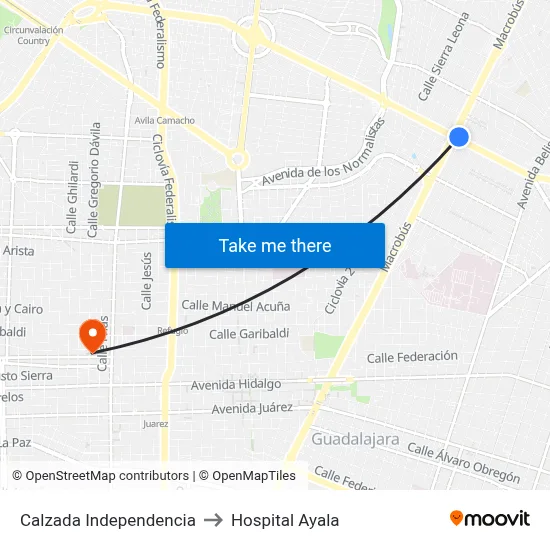 Calzada Independencia to Hospital Ayala map