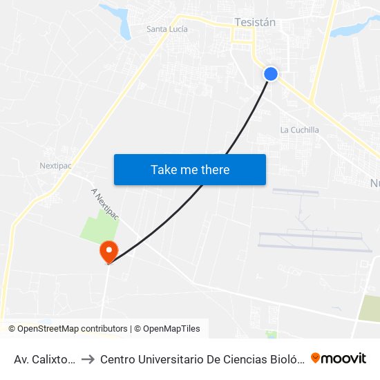 Av. Calixto Quirarte Villaseñor to Centro Universitario De Ciencias Biológicas Y Agropecuarias (Cucba), Universidad De Guadalajara map