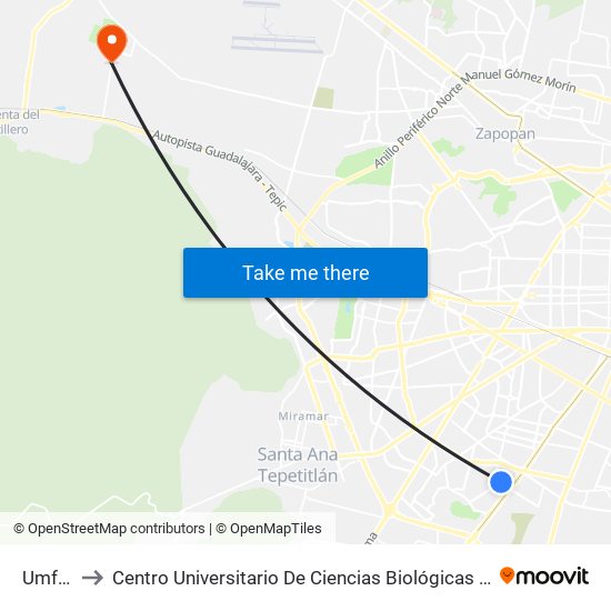 Umf 88 Imss to Centro Universitario De Ciencias Biológicas Y Agropecuarias (Cucba), Universidad De Guadalajara map