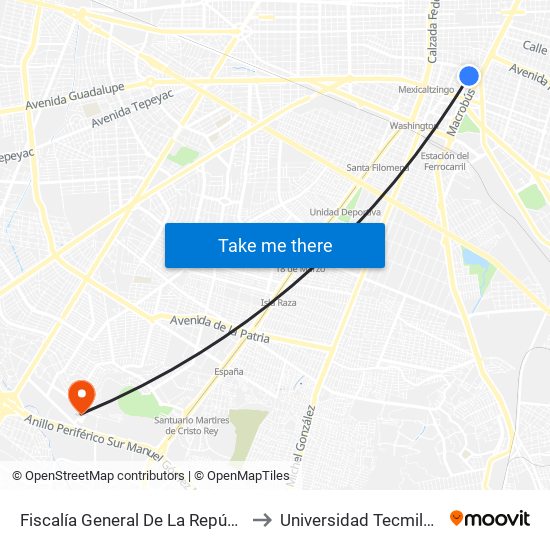 Fiscalía General De La República to Universidad Tecmilenio map