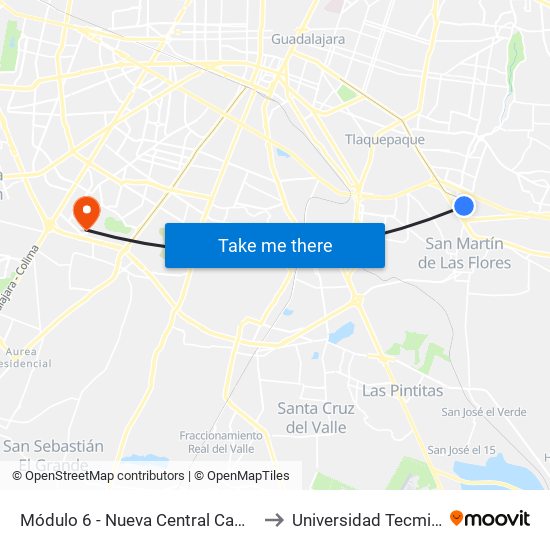 Módulo 6 - Nueva Central Camionera to Universidad Tecmilenio map