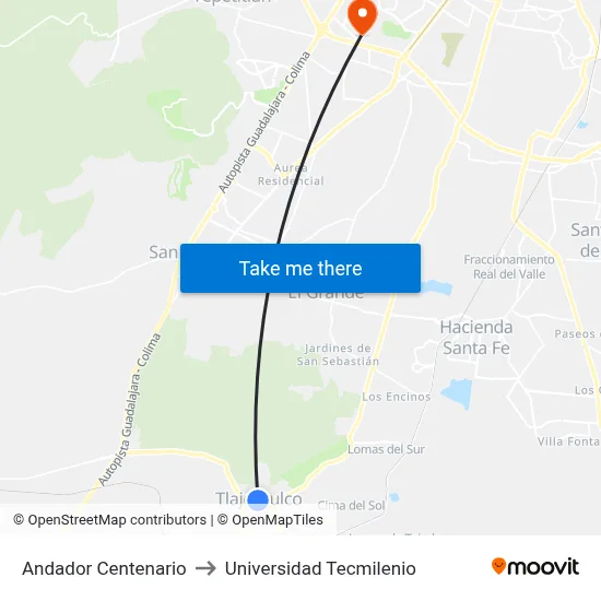 Andador Centenario to Universidad Tecmilenio map