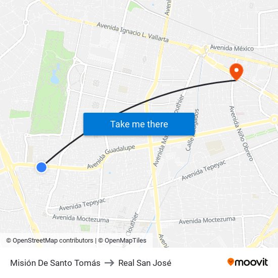 Misión De Santo Tomás to Real San José map