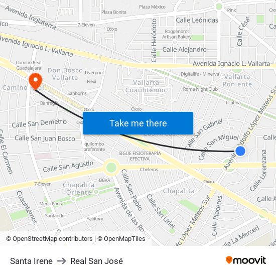 Santa Irene to Real San José map