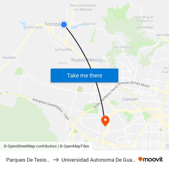 Parques De Tesistán III to Universidad Autonoma De Guadalajara map