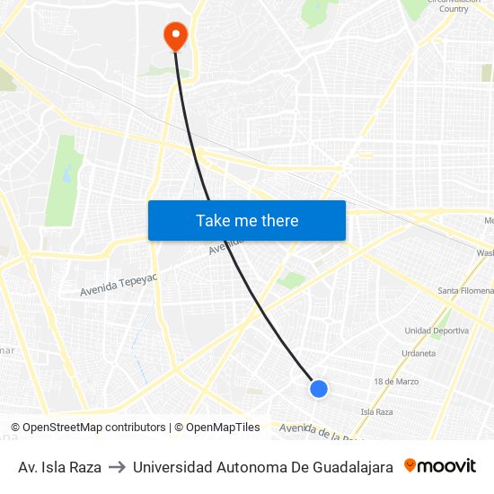 Av. Isla Raza to Universidad Autonoma De Guadalajara map