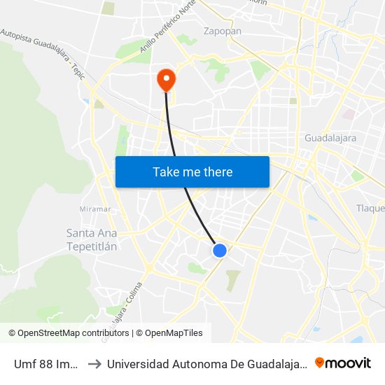 Umf 88 Imss to Universidad Autonoma De Guadalajara map