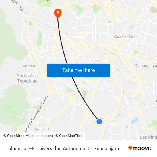 Toluquilla to Universidad Autonoma De Guadalajara map