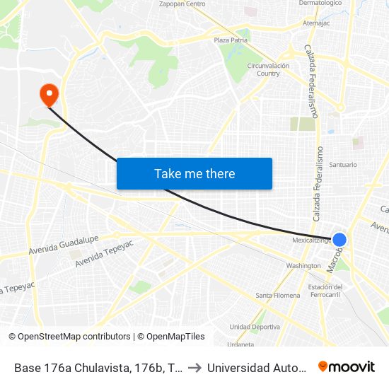 Base 176a Chulavista, 176b, T13a-5, 178 Lilas Y 180a Rancho to Universidad Autonoma De Guadalajara map