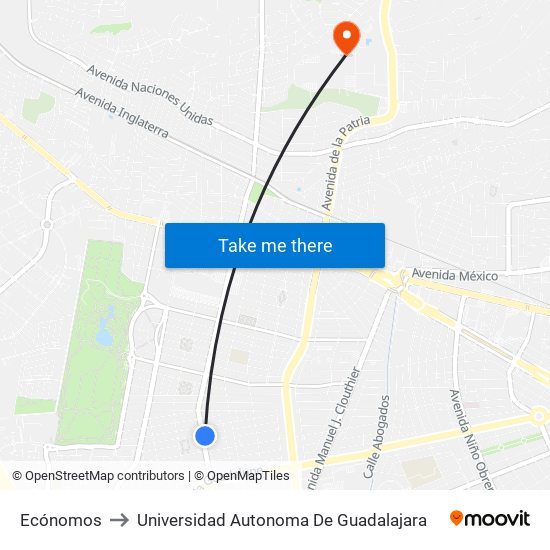 Ecónomos to Universidad Autonoma De Guadalajara map