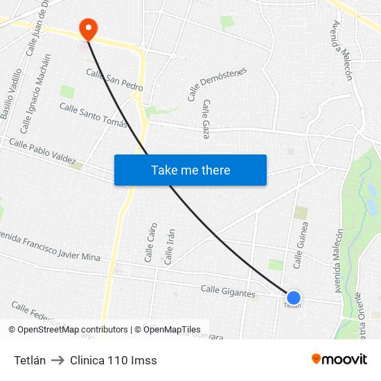 Tetlán to Clinica 110 Imss map