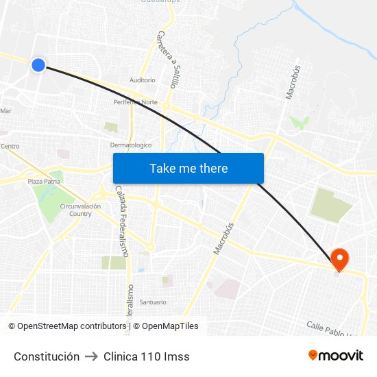 Constitución to Clinica 110 Imss map