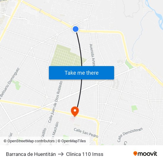 Barranca de Huentitán to Clinica 110 Imss map