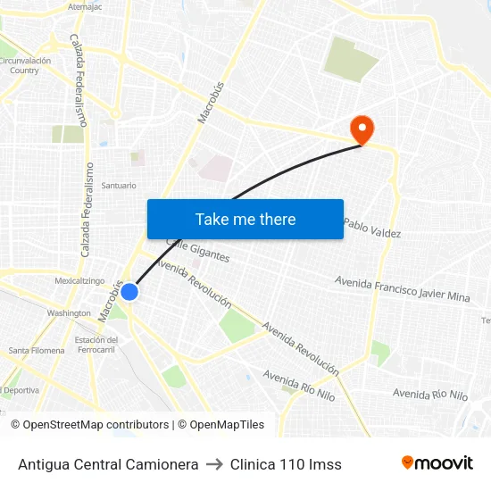 Antigua Central Camionera to Clinica 110 Imss map