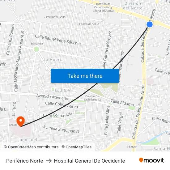 Periférico Norte to Hospital General De Occidente map