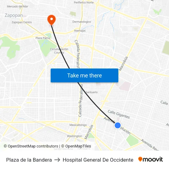 Plaza de la Bandera to Hospital General De Occidente map