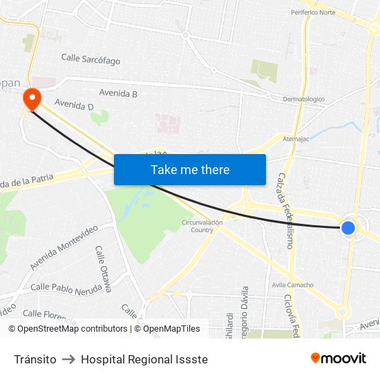 Tránsito to Hospital Regional Issste map