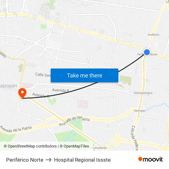 Periférico Norte to Hospital Regional Issste map